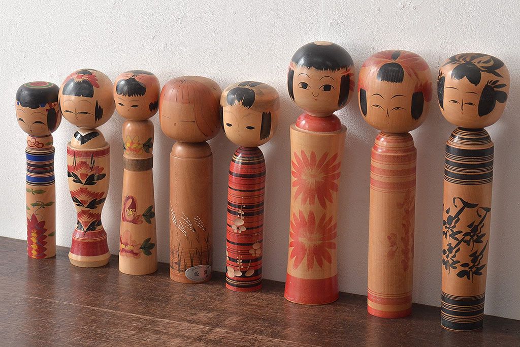 古い　伝統こけし8本(会津、花巻、郷土玩具)(R-044791)