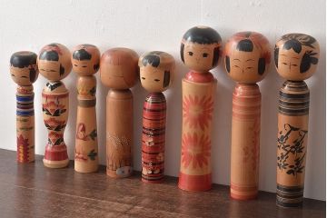 古い　伝統こけし8本(会津、花巻、郷土玩具)(R-044791)
