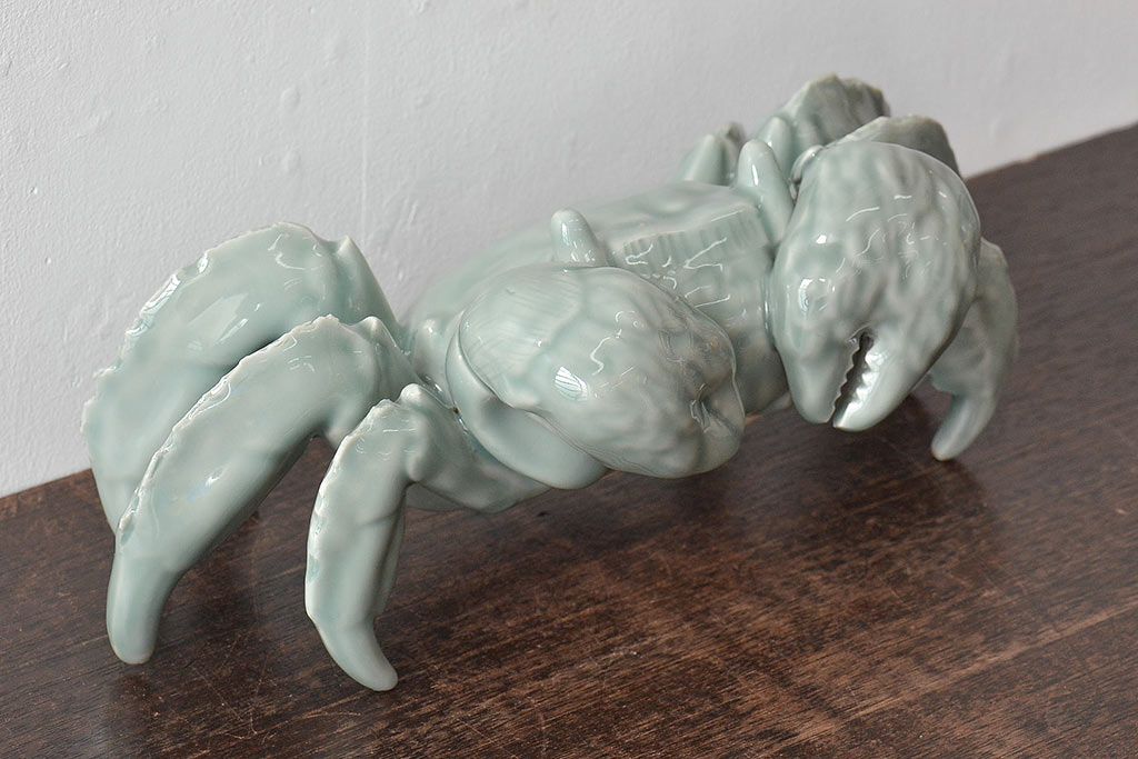 昭和初期　肥前　鍋島青山作　青磁　蟹置物(置き物、オブジェ)(R-044794)