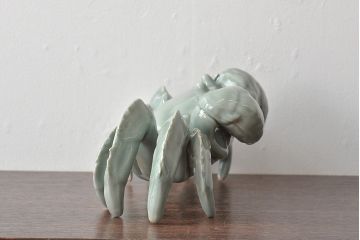 昭和初期　肥前　鍋島青山作　青磁　蟹置物(置き物、オブジェ)(R-044794)