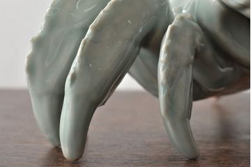 昭和初期　肥前　鍋島青山作　青磁　蟹置物(置き物、オブジェ)(R-044794)