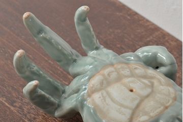 昭和初期　肥前　鍋島青山作　青磁　蟹置物(置き物、オブジェ)(R-044794)