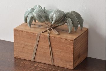 昭和初期　肥前　鍋島青山作　青磁　蟹置物(置き物、オブジェ)(R-044794)