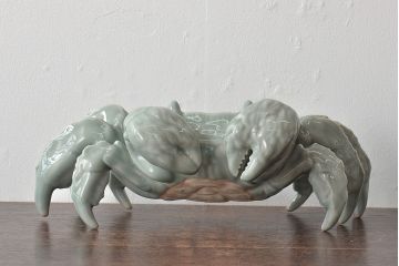 昭和初期　肥前　鍋島青山作　青磁　蟹置物(置き物、オブジェ)(R-044794)