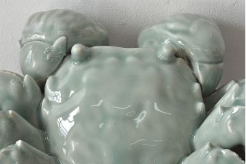 昭和初期　肥前　鍋島青山作　青磁　蟹置物(置き物、オブジェ)(R-044794)