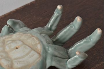 昭和初期　肥前　鍋島青山作　青磁　蟹置物(置き物、オブジェ)(R-044794)