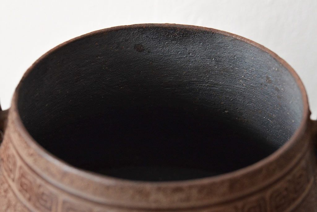 大正〜昭和初期　南部　三岩堂　銀口　鉄瓶(丸に違い鷹の羽紋)(R-044797)