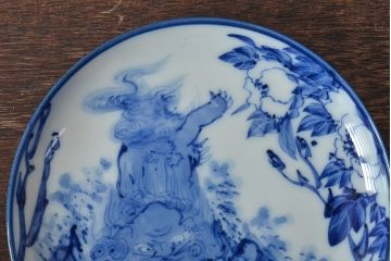 古い　陶玉園五助製　染付獅子図　小皿5枚(瀬戸)(R-044801)