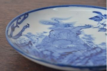 古い　陶玉園五助製　染付獅子図　小皿5枚(瀬戸)(R-044801)