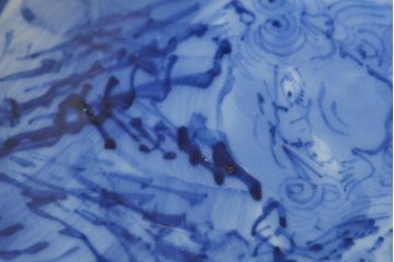 古い　陶玉園五助製　染付獅子図　小皿5枚(瀬戸)(R-044801)