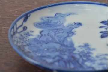 古い　陶玉園五助製　染付獅子図　小皿3枚(瀬戸)(R-044803)