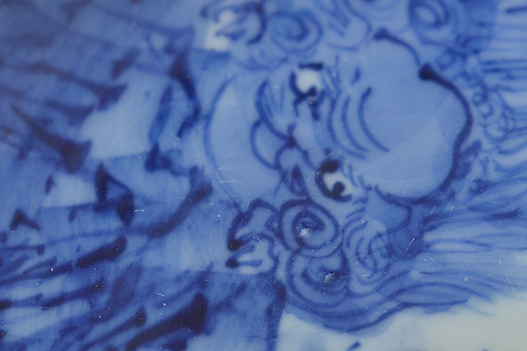 古い　陶玉園五助製　染付獅子図　小皿3枚(瀬戸)(R-044803)