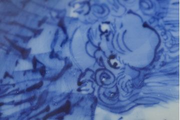 古い　陶玉園五助製　染付獅子図　小皿3枚(瀬戸)(R-044803)