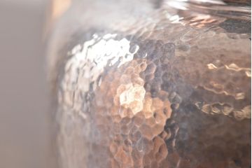 平安　光隆造　槌目打　望月形　銀瓶　約393g(茶道具、純銀、湯沸、共箱)(R-044804)