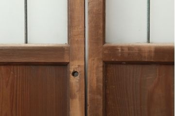 アンティーク建具　和製アンティーク　昭和初期　鉄格子入りが珍しいレトロなガラス戸(引き戸、建具)(R-044805)
