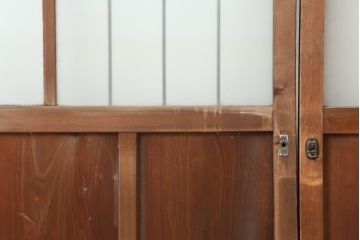 アンティーク建具　和製アンティーク　昭和初期　鉄格子入りが珍しいレトロなガラス戸(引き戸、建具)(R-044805)