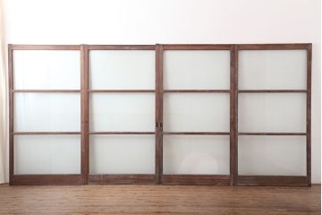レトロ建具　昭和中期　シンプルなデザインのガラス戸4枚セット(引き戸)(R-044807)