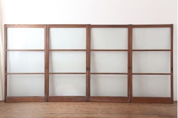 レトロ建具　昭和中期　シンプルなデザインのガラス戸4枚セット(引き戸)(R-044807)