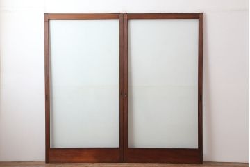 アンティーク建具　和製アンティーク　大判のゆらゆらガラスが魅力のガラス戸2枚セット(引き戸)(R-044808)