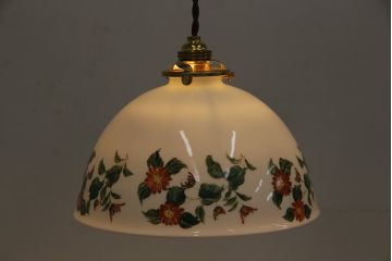 アンティーク照明　オールドノリタケ・則武(日陶)　花の絵柄　珍しいデザインの電笠(天井照明、シェード)(R-044812)