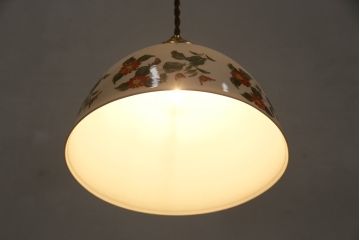 アンティーク照明　オールドノリタケ・則武(日陶)　花の絵柄　珍しいデザインの電笠(天井照明、シェード)(R-044812)