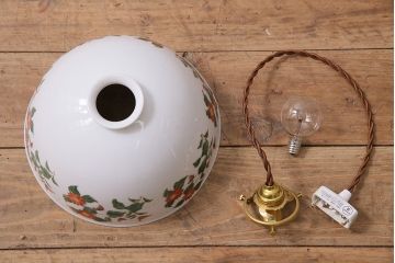 アンティーク照明　オールドノリタケ・則武(日陶)　花の絵柄　珍しいデザインの電笠(天井照明、シェード)(R-044812)