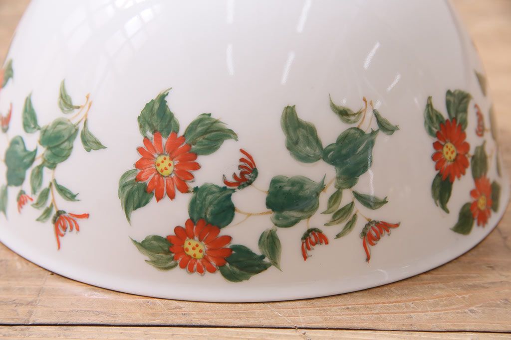 アンティーク照明　オールドノリタケ・則武(日陶)　花の絵柄　珍しいデザインの電笠(天井照明、シェード)(R-044812)