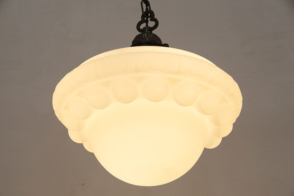 アンティーク照明　大正昭和初期　大正ロマン　モダンなデザインの大振りな天井照明(吊り下げ照明、ペンダントライト)(R-044813)