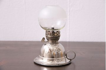 アンティーク雑貨　大正昭和初期　珍しい鉄製タンクの豆ランプ(ミニランプ、オイルランプ)(R-044815)