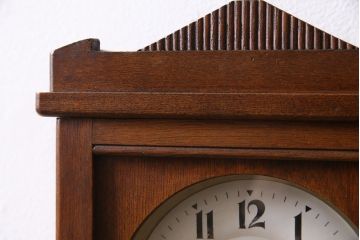アンティーク時計　昭和初期　EIKOSHA(鶴巻時計店英工舎)　電池式　木の温もり感じる宮型掛時計(柱時計、振り子時計)(R-044817)