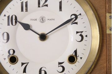 アンティーク時計　昭和初期　EIKOSHA(鶴巻時計店英工舎)　電池式　木の温もり感じる宮型掛時計(柱時計、振り子時計)(R-044817)