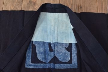 大正〜昭和初期　古い　藍染　木綿　半纏(古布、万荒木屋)(R-044821)