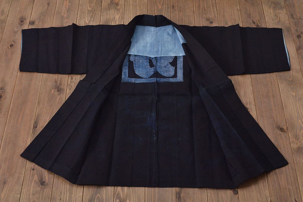 大正〜昭和初期　古い　藍染　木綿　半纏(古布、万荒木屋)(R-044825)