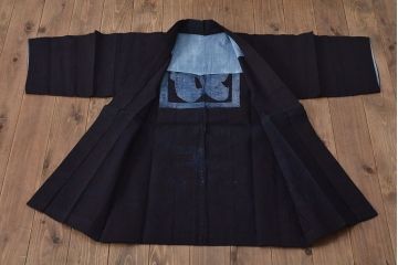 大正〜昭和初期　古い　藍染　木綿　半纏(古布、万荒木屋)(R-044825)