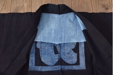 大正〜昭和初期　古い　藍染　木綿　半纏(古布、万荒木屋)(R-044825)