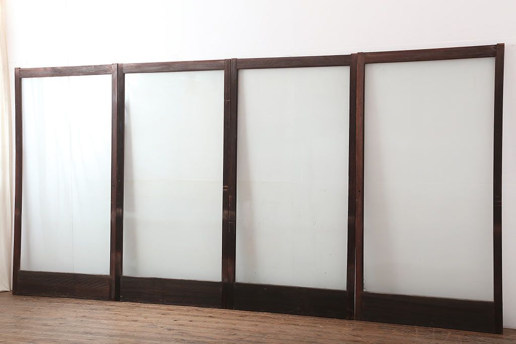 アンティーク建具　和製アンティーク　大判のゆらゆらガラスが魅力のガラス戸4枚セット(引き戸)(R-044841)