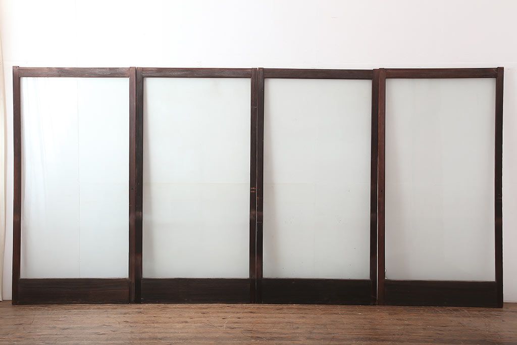 アンティーク建具　和製アンティーク　大判のゆらゆらガラスが魅力のガラス戸4枚セット(引き戸)(R-044841)