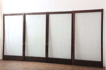 アンティーク建具　和製アンティーク　大判のゆらゆらガラスが魅力のガラス戸4枚セット(引き戸)(R-044841)