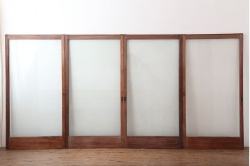 アンティーク建具　和製アンティーク　大判のゆらゆらガラスが魅力のガラス戸4枚セット(引き戸)(R-044842)