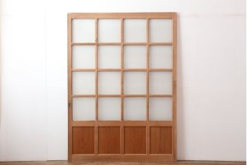 ビンテージ建具　昭和中期　幅の広いシンプルなガラス戸(引き戸)(R-044843)