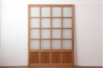 ビンテージ建具　昭和中期　幅の広いシンプルなガラス戸(引き戸)(R-044843)