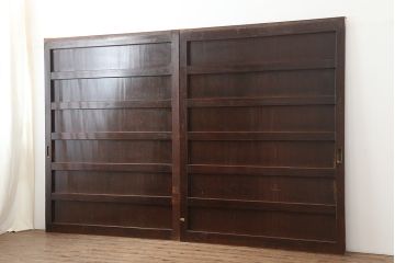 アンティーク建具　和製アンティーク　明治期　存在感たっぷりの舞良戸2枚セット(蔵戸、玄関戸、引き戸、建具)(R-044846)