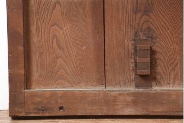 アンティーク建具　明治期　板部ケヤキ材　竹の装飾が珍しい蔵戸(玄関戸、引き戸、建具)(R-044847)