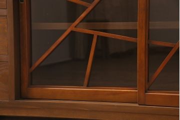ラフジュ工房オリジナル　昭和初期　古建具リメイク　ユニークなデザインの格子戸を使ったサイドボード(リビングボード、サイドキャビネット、収納棚、戸棚)(R-044849)