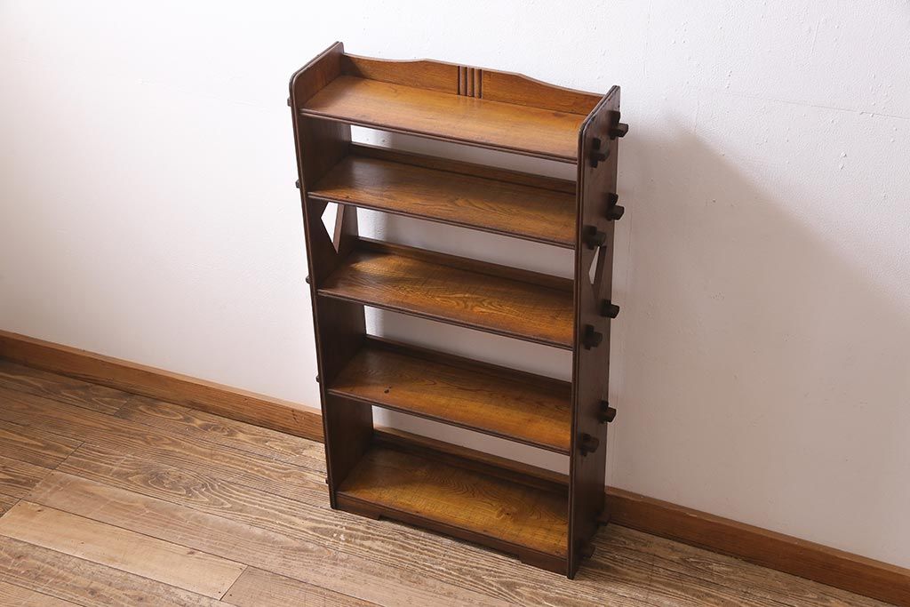 アンティーク家具　昭和レトロ　栓材　楔式　透かしがおしゃれな本棚(飾り棚、シェルフ)(R-044852)