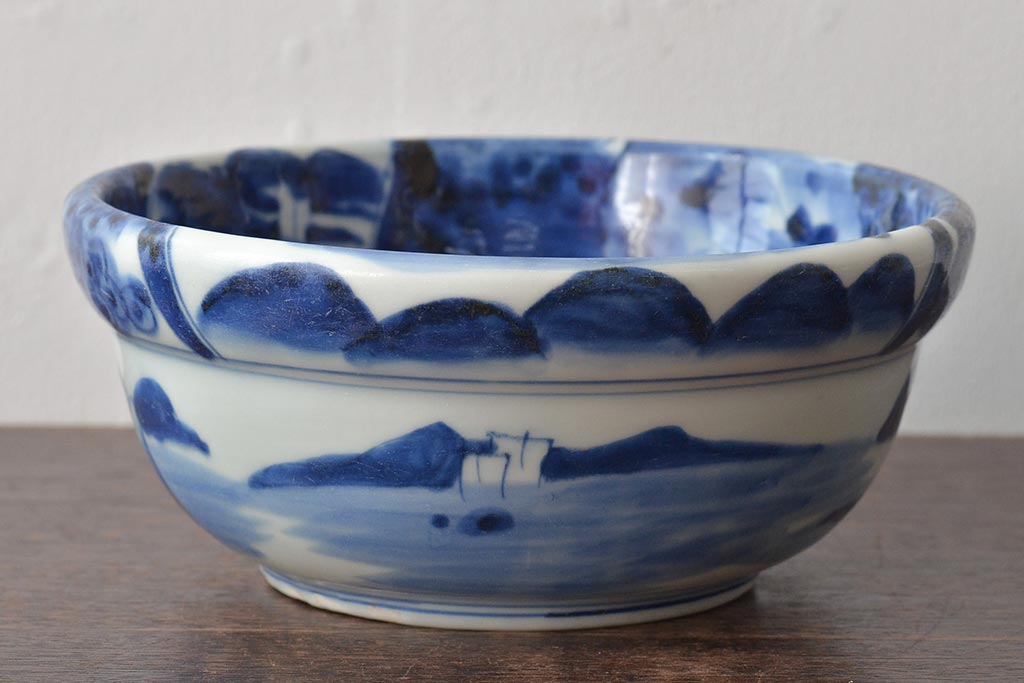 明治期　伊万里焼　染付　深鉢(深皿、和食器)(R-044864)