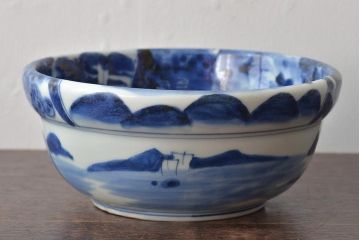 明治期　伊万里焼　染付　深鉢(深皿、和食器)(R-044864)