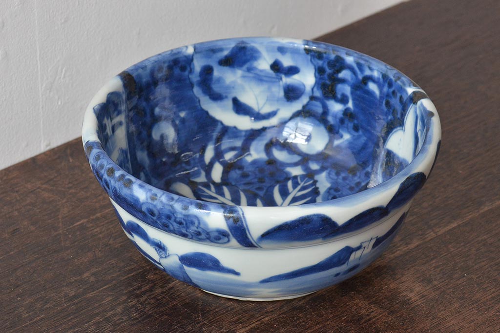 明治期　伊万里焼　染付　深鉢(深皿、和食器)(R-044864)