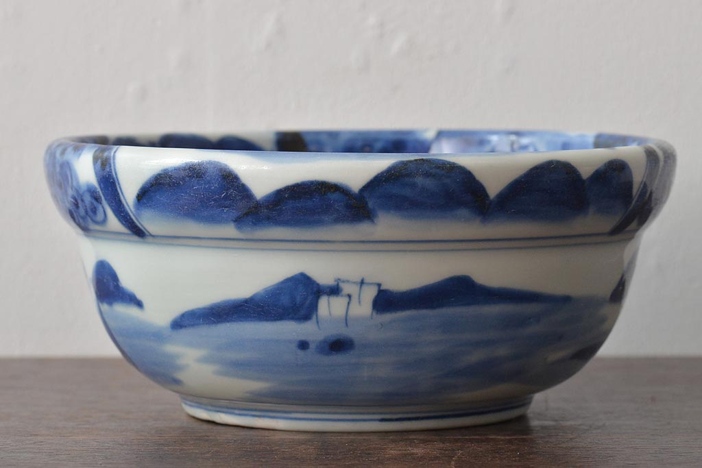 明治期　伊万里焼　染付　深鉢(深皿、和食器)(R-044864)