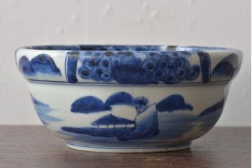 明治期　伊万里焼　染付　深鉢(深皿、和食器)(R-044864)